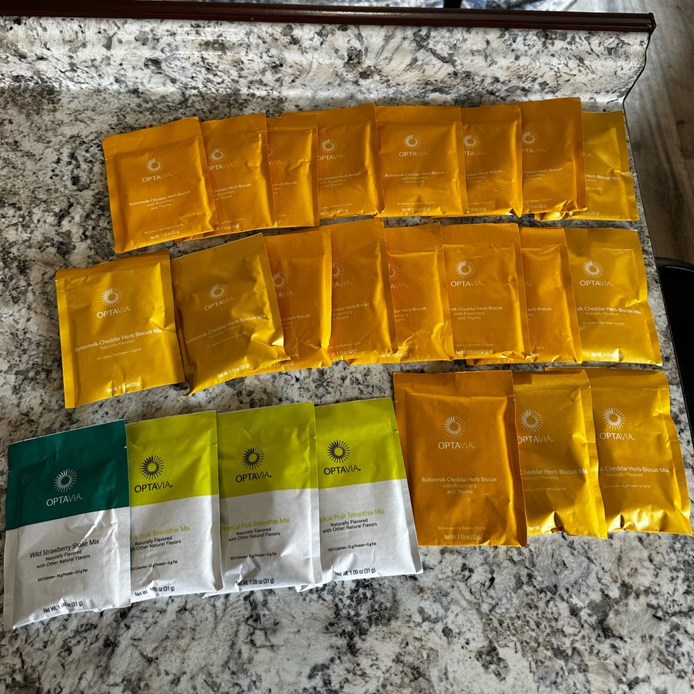 Lot Of 23 Optavia Fuelings Herb Biscuit/ Fruit Smoothie/ Strawberry Shake